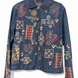 New Directions Colorful Embroidered Jean Jacket
